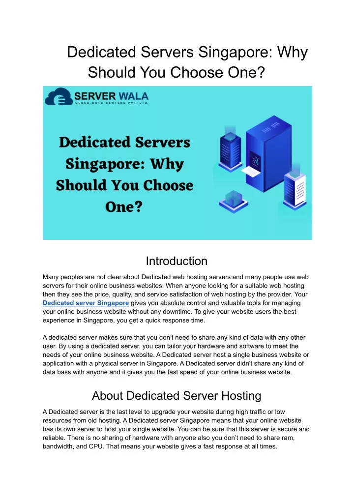 dedicated servers singapore why should you choose