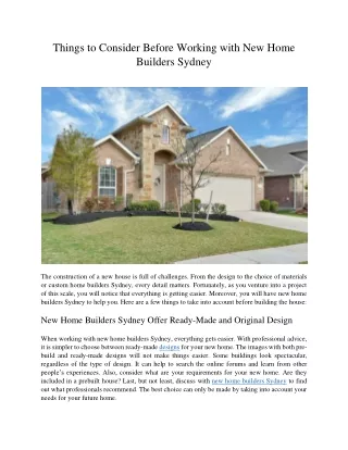things to consider before working with new home