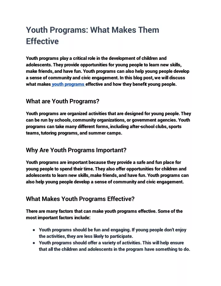 youth programs what makes them effective