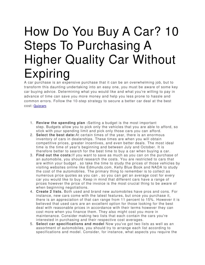 how do you buy a car 10 steps to purchasing