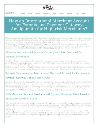 International Merchant Account for Estonia and Payment Gateway