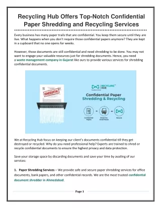 Recycling Hub Offers Confidential Paper Shredding and Recycling Service