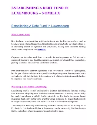 Establishing A Debt Fund In Luxembourg – Nomilux