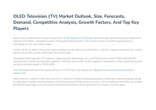 OLED Television (TV) Market to Record a Noteworthy CAGR During 2016-2023