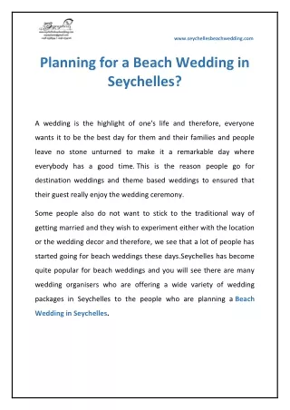 Planning for a Beach Wedding in Seychelles?