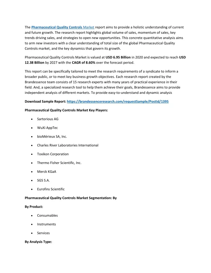 the pharmaceutical quality controls market report