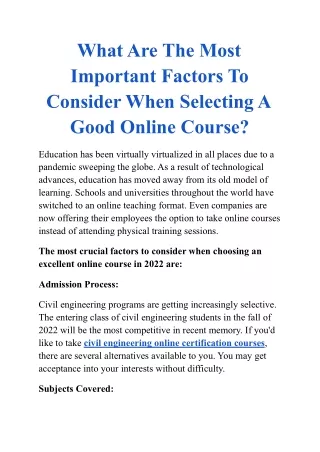 The Most Important Factors To Consider When Selecting A Good Online Course