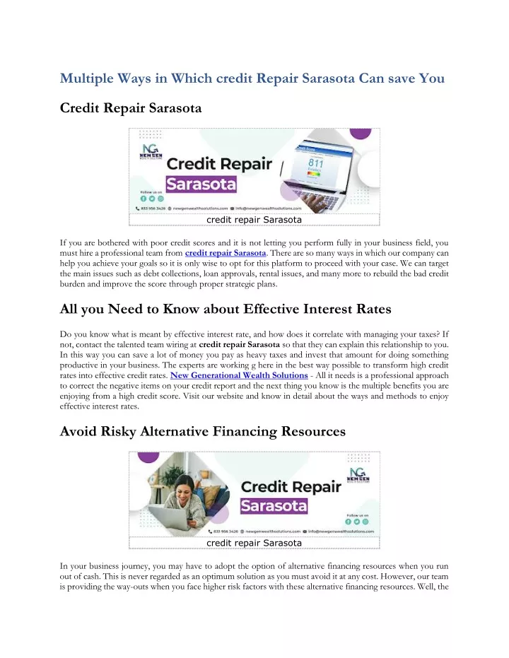 multiple ways in which credit repair sarasota