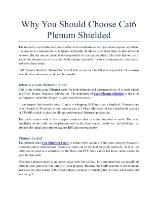 Why You Should Choose Cat6 Plenum Shielded
