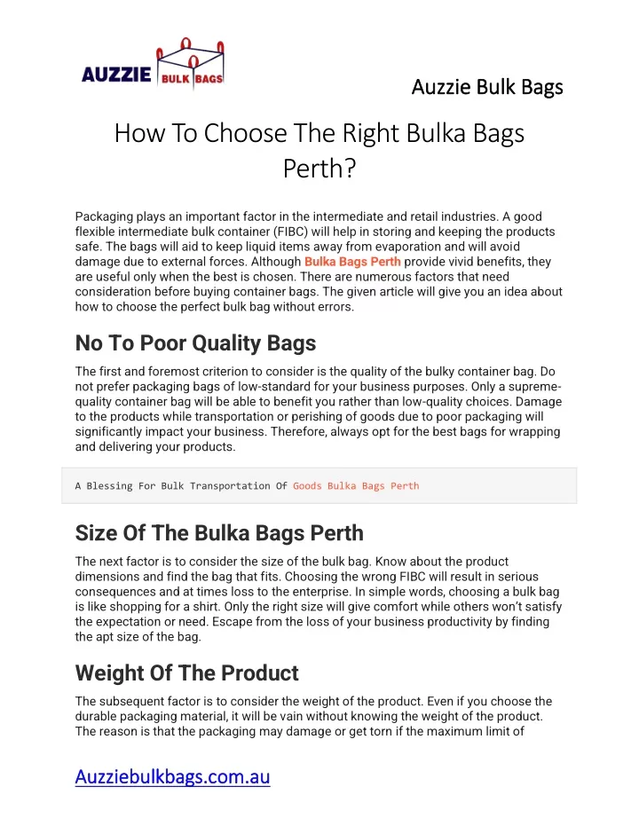 auzzie bulk bags