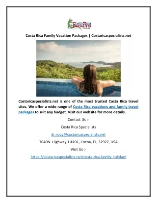 Costa Rica Family Vacation Packages | Costaricaspecialists.net