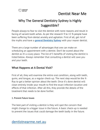 Why The General Dentistry Sydney Is Highly Suggestible