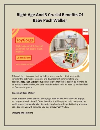 Right Age And 3 Crucial Benefits Of Baby Push Walker