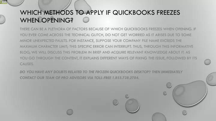 which methods to apply if quickbooks freezes when opening