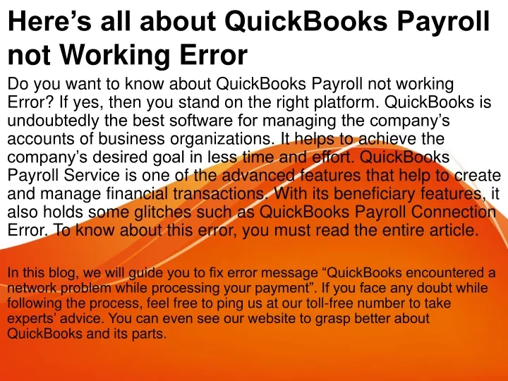 here s all about quickbooks payroll not working error