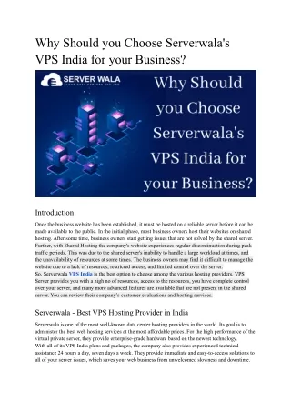 why should you choose serverwala s vps india