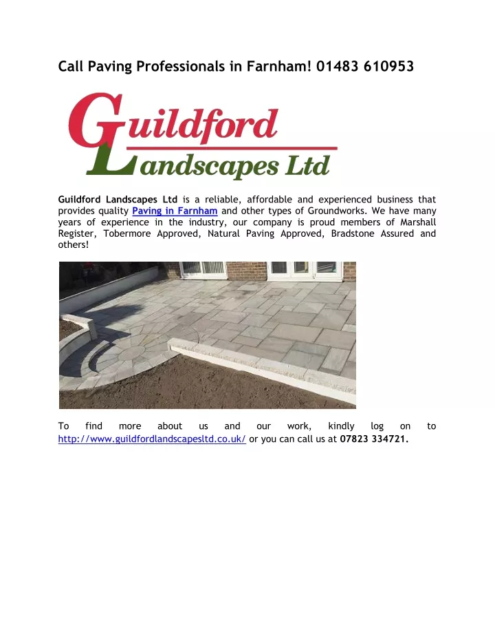 call paving professionals in farnham 01483 610953