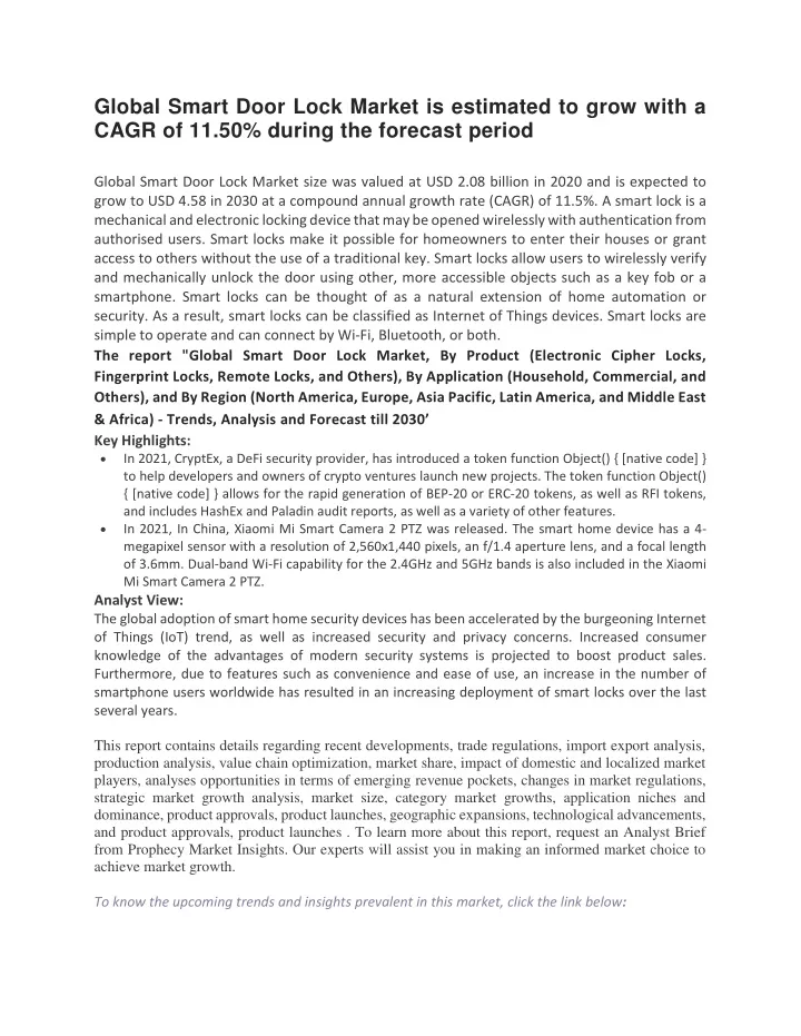 global smart door lock market is estimated