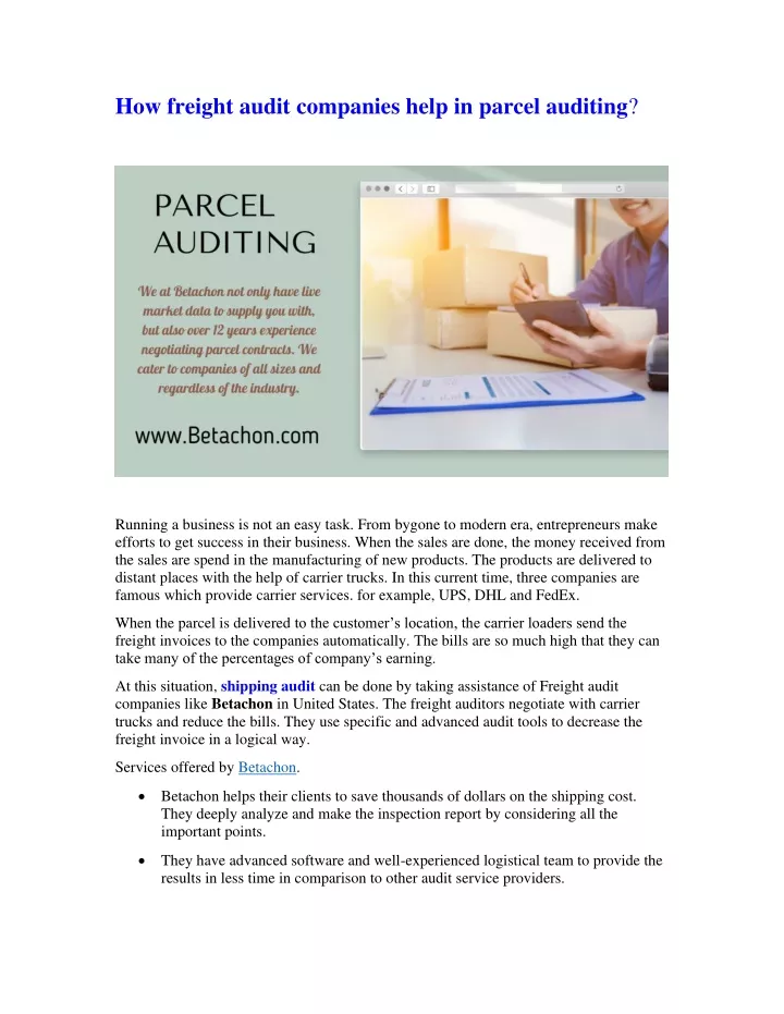 how freight audit companies help in parcel
