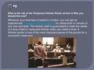 what is the role of the temporary kitchen porter