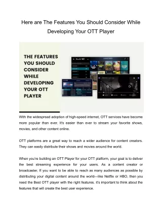 Here are The Features You Should Consider While Developing Your OTT Player