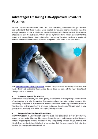 Advantages Of Taking FDA-Approved Covid-19 Vaccines