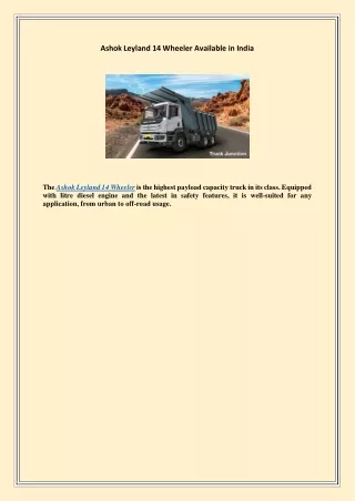 Ashok Leyland 14 Wheeler Available in India