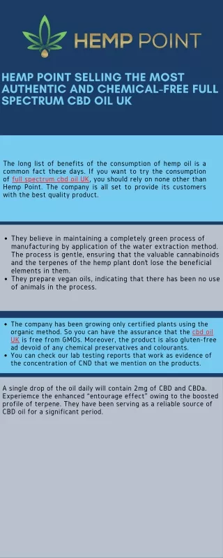 Hemp Point Selling the Most Authentic and Chemical-free full spectrum cbd oil UK