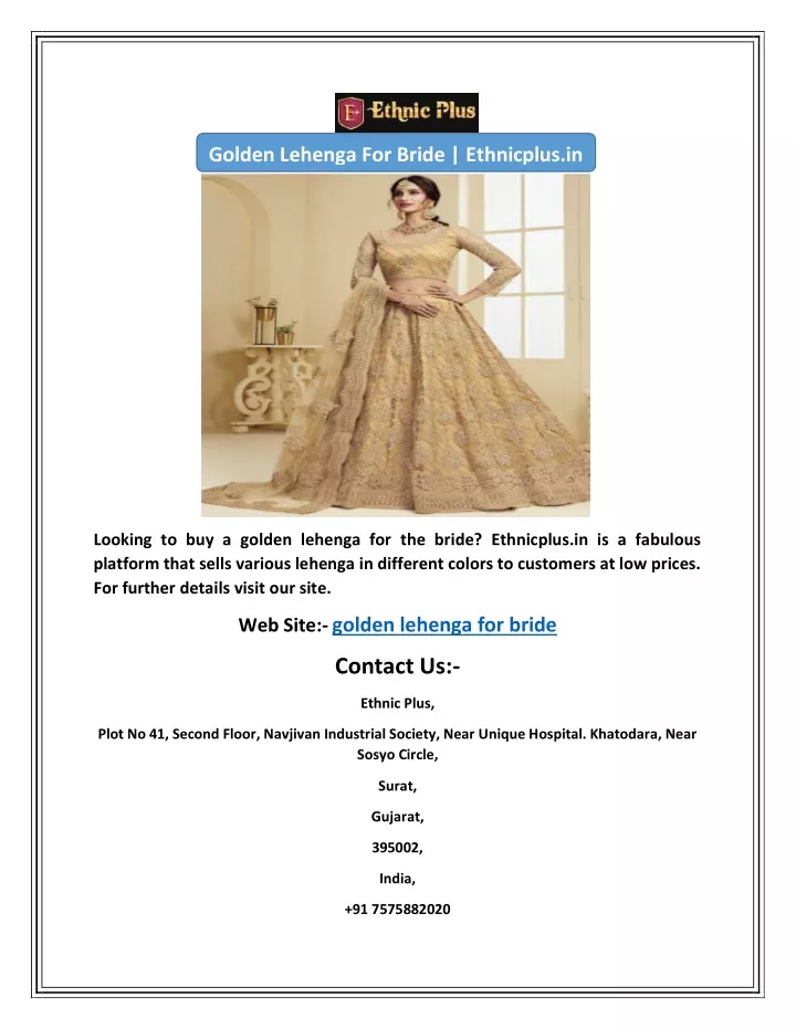 golden lehenga for bride ethnicplus in