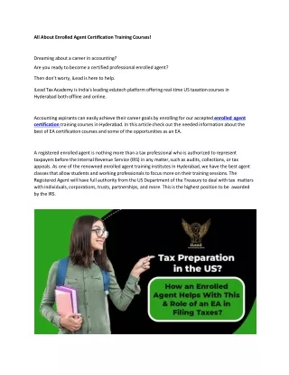 all about enrolled agent certification training
