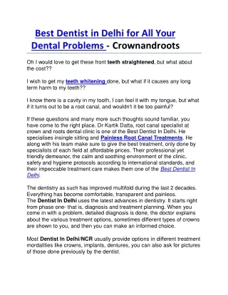 Best Dentist in Delhi for All Your Dental Problems - Crownandroots