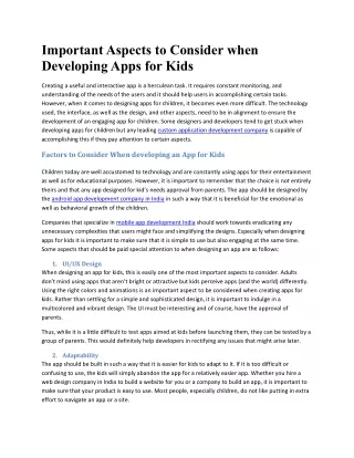Important Aspects to Consider when Developing Apps for Kids