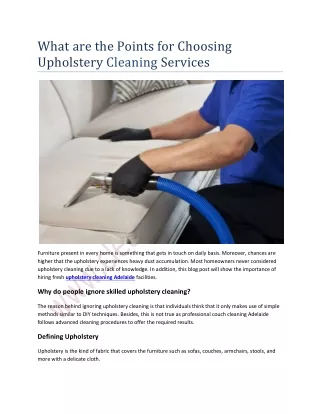 What are the Points for Choosing Upholstery Cleaning Services