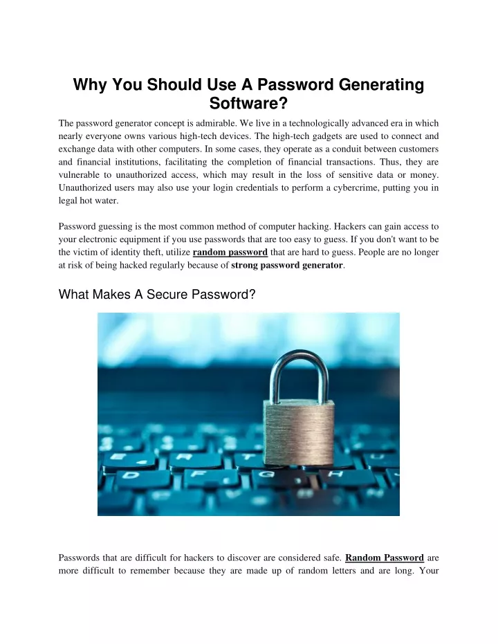 why you should use a password generating software