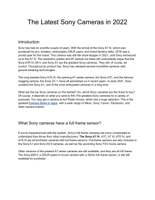 The Latest Sony Cameras in 2022