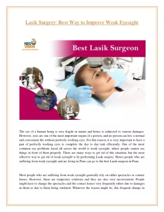 Lasik Surgery is the best Way to Improve Weak Eyesight