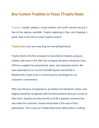 Buy Custom Trophies in Texas |Trophy Deals
