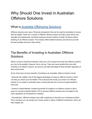 2-Why Should One Invest in Australian Offshore Solutions