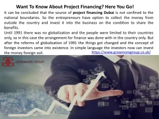 Project Financing Funding Dubai - Grow more group