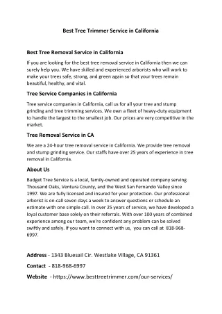 Are you looking Tree Service Companies in California?