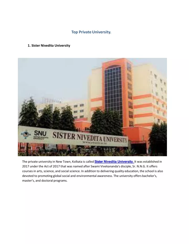 top private university 1 sister nivedita