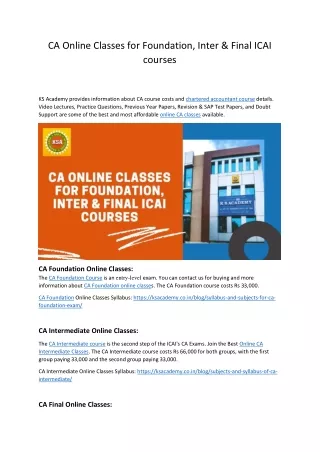 CA Online Classes for Foundation, Inter & Final ICAI courses