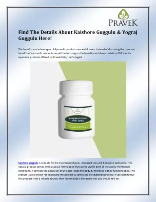 find the details about kaishore guggulu yograj