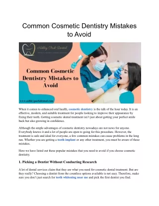 Common Cosmetic Dentistry Mistakes to Avoid