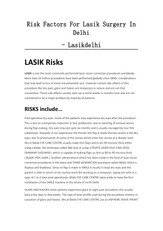 Risk Factors For Lasik Surgery In Delhi - Lasikdelhi