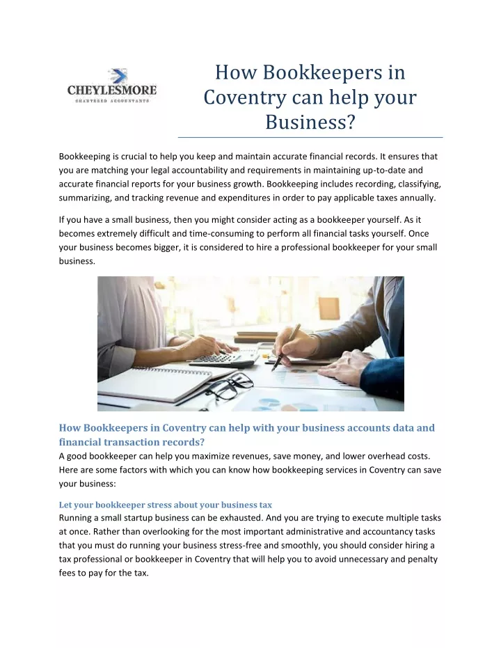 how bookkeepers in coventry can help your business