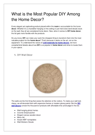 What is the Most Popular DIY Among the Home Decor?