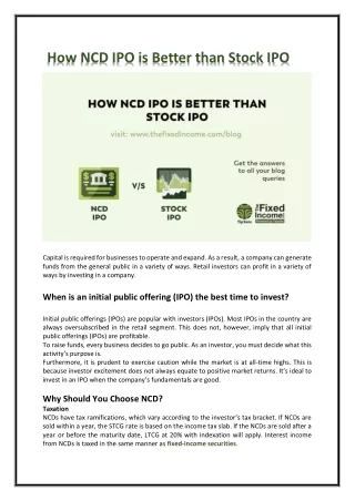how ncd ipo is better than stock ipo