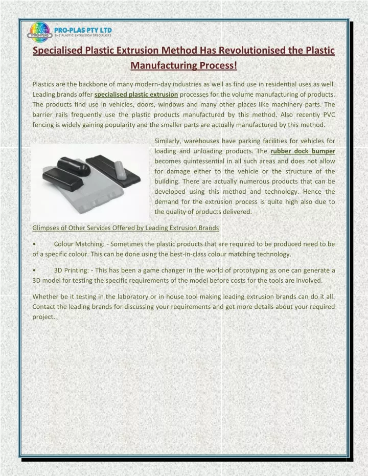 specialised plastic extrusion method