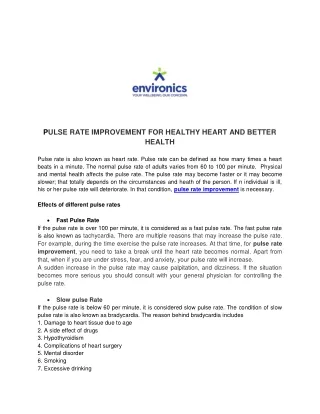 Pulse Rate Improvement for Healthy heart and Better Health